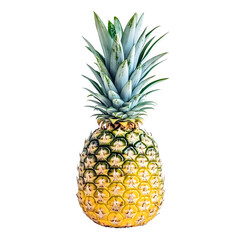 Fototapeta premium Studio shot of a whole pineapple with green crown, isolated on transparent background, showing its texture and colors