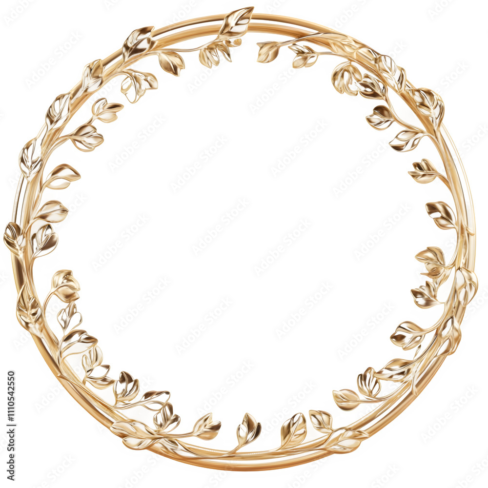 Fototapete elegant golden circular frame decorated with floral motifs, perfect for adding a touch of luxury to 