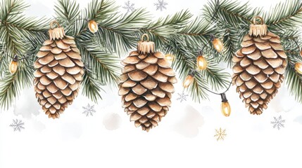 Fototapeta premium Detailed Hand-Drawn Pinecone Design with Fairy Lights