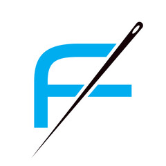 Letter F Tailor Sewing Needle Logo Design Concept For Embroider, Textile, Fashion, Cloth, Fabric Symbol