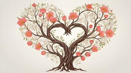 Obraz premium A heart made of intertwined branches with blooming flowers