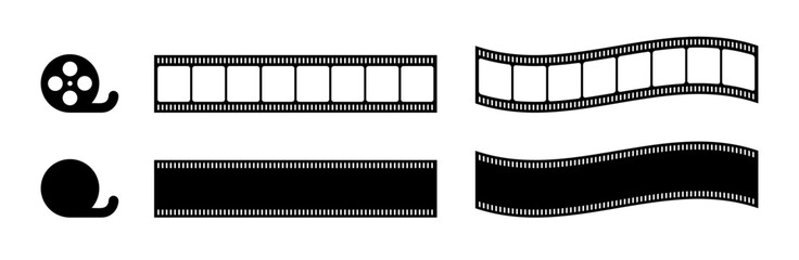 Film strip flat and curve icon set in different style vector illustration on white background. film strip symbol used for videography and cinema reel. 