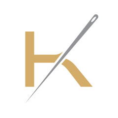 Letter K Tailor Sewing Needle Logo Design Concept For Embroider, Textile, Fashion, Cloth, Fabric Symbol