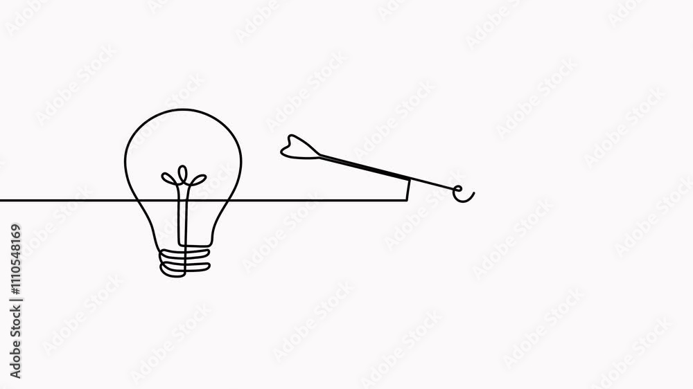 Poster lightbulb with target and arrow continuous one line drawing animation. startup idea concept animated