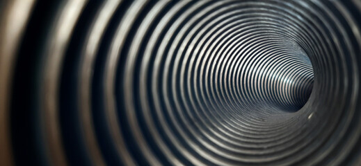 Corrugated tunnel. View from inside.
The curved, illuminated interior of the pipeline.