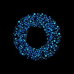 Vibrant Blue Dots Forming a Circular Pattern on a Black Background, Ideal for Use in Modern Abstract Designs or Backgrounds for Digital Art Projects
