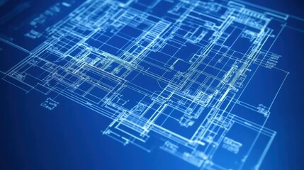 Detailed Architectural Blueprint Design Featuring Multiple Floor Plans and Structural Elements in a Blue Background for Construction and Engineering Projects