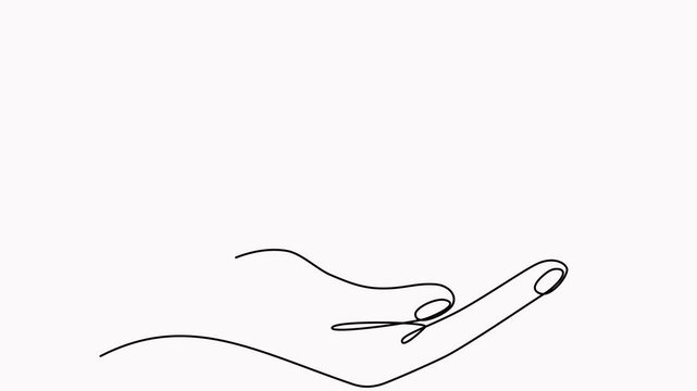 Hand holding flying dove with olive branch continuous line drawing video. Freedom bird animation. Animated symbol of peace.
