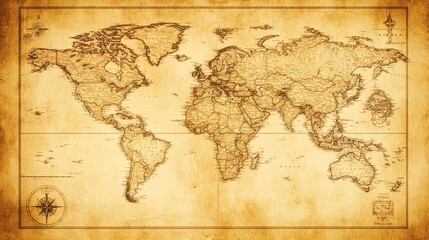 Fototapeta premium An antique style world map with compass roses.