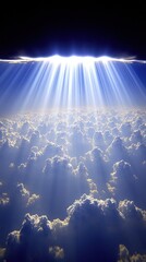 Fototapeta premium Ethereal Sky with Rays of Light Illuminating Fluffy Clouds in a Beautiful Atmosphere Above the Earth, Capturing the Serene Beauty of Nature's Splendor
