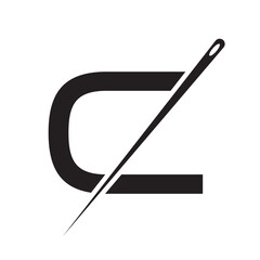 Letter C Tailor Sewing Needle Logo Design Concept For Embroider, Textile, Fashion, Cloth, Fabric Symbol
