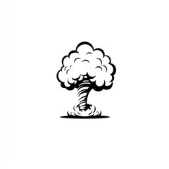 Abstract black and white illustration of a cloud explosion resembling a nuclear blast, depicting a powerful and dramatic symbol of destruction and chaos in a clean style.