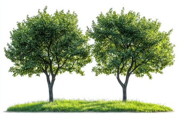 Fototapeta premium Lush Green Apple Trees in a Grassy Field Isolated on White Background