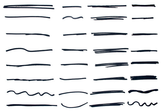 Set of hand drawn marker line design element, grunge strokes, doodle lines underline scribble