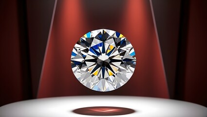 One big diamond floating in the air on red and black background. Presentation of diamonds