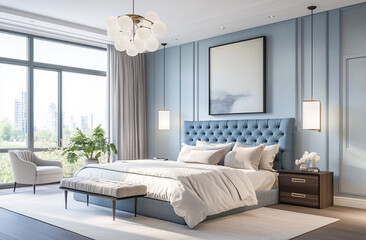 Stylish Modern Bedroom Interior with Minimalist Furniture and Soft Lighting Design