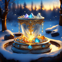 Magical Crystal Chalice in Winter Wonderland