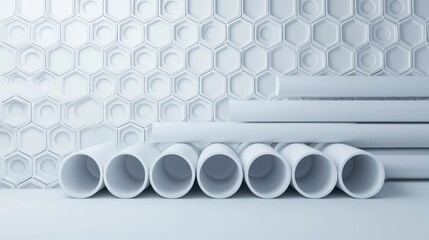 Abstract background with white steel pipes arranged in modern design