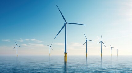 Offshore wind farm installation at sea clear blue sky calm waters