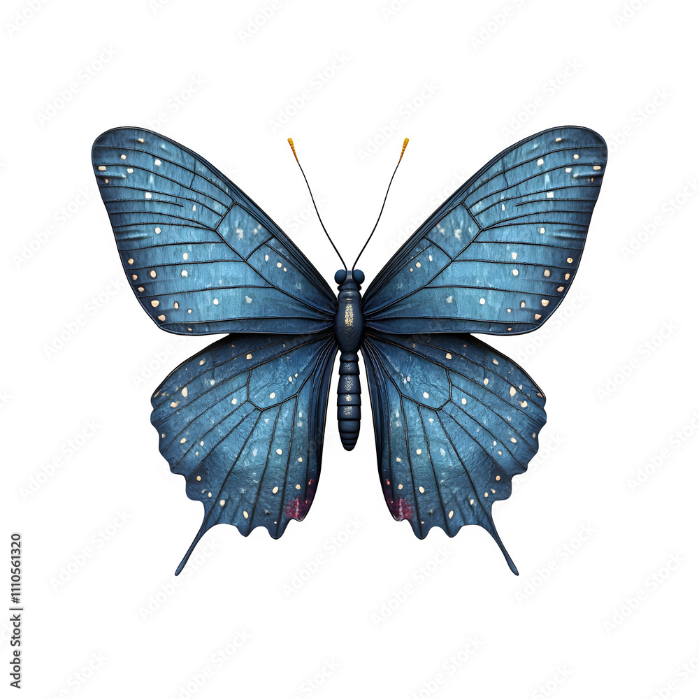 Poster studio shot of a blue butterfly with transparent background, showcasing intricate wing patterns and 