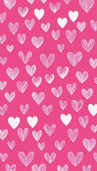 White Heart pattern hand drawn design on Pink background illustration