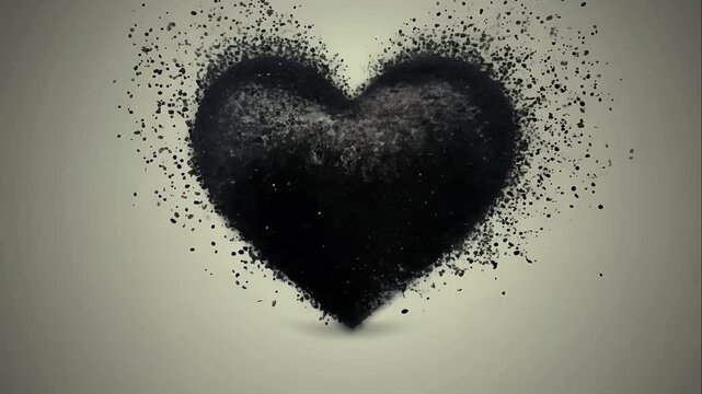 Abstract heart with black particles accumulating, causing the heart to pulse intensely