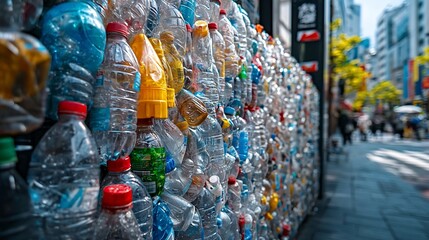 Fototapeta premium Digital Billboard Showcasing Recycled Plastic Bottles Journey to New Products