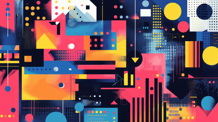 Laissez-Faire Capitalism. A vibrant abstract composition featuring geometric shapes, bold colors, and dynamic patterns, creating an energetic visual experience.