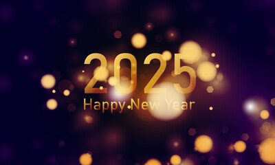 Abstract bokeh light Purple and dark blue New Year countdown 2025 of New years eve concept. December midnight vector design.