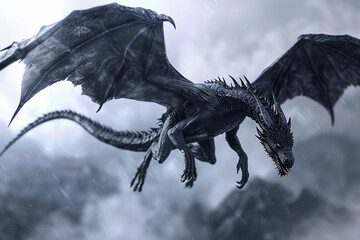 Obraz premium Fantastically mythological dragon with big wide wings