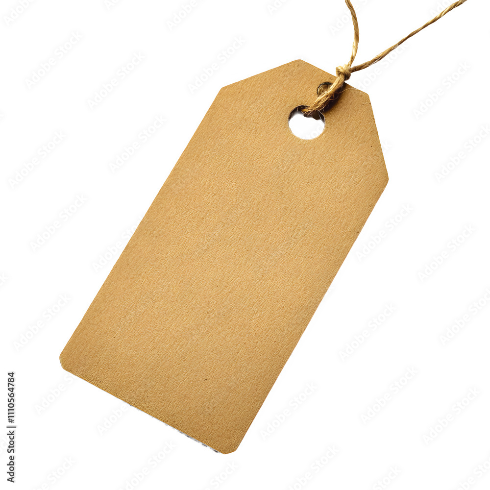 Poster Blank brown cardboard rectangular label with string and hole, perfect for customization, isolated on a transparent background