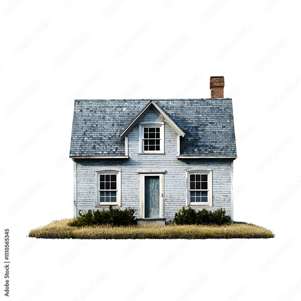Aufkleber vintage house with grey shingle siding on a transparent background, perfect for architectural visual