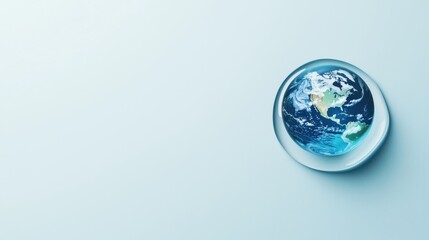 Floating water drop with earth inside on calm surface nature scene