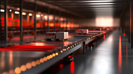 A time-efficient warehouse design with automated conveyor belts, RFID-tagged items, and optimized shelving for streamlined operations