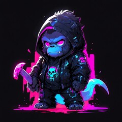 Neon Gorilla: Cyberpunk Primate in a Hoodie