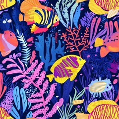 Vibrant Underwater Coral Reef Pattern seamless, pattern, background, texture