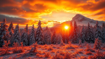 Naklejka premium Winter Wonderland Sunset Alpine Landscape