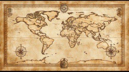 A vintage world map with compass details.