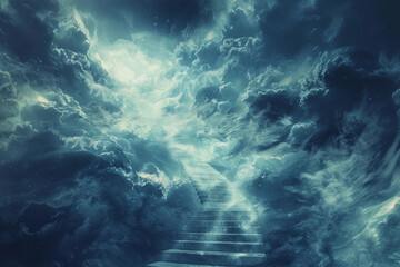 Fototapeta premium Fantastically beautiful staircase leading to cloudy sky at natural light