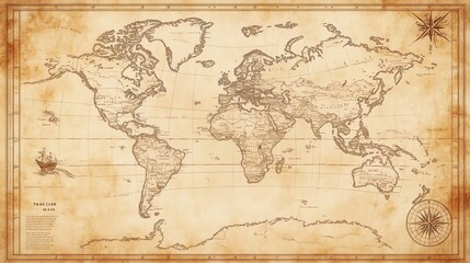 A vintage world map with compass details.