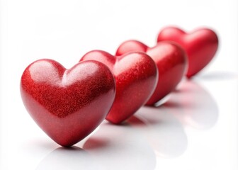 Fototapeta premium Studio Image of Five Valentine Hearts Isolated on White Background for Creative Projects and Marketing Uses, Perfect for Celebrating Love and Affection with Copy Space Available