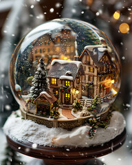 Vintage Snow Globe Featuring Intricate Details of a Charming Winter Village with Sparkling Lights and Snowfall in a Cozy Atmosphere