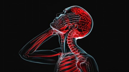 3D Anatomy Human Head Brain Skeleton Pain Stress Headache