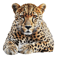 Obraz premium Leopard resting calmly on a white background, cut out - stock png.
