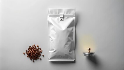 Top View Mockup of a White Coffee Pouch Gusset Template with Degassing Valve, Perfect for Loose Tea and Coffee Beans Packaging Design in Modern Coffee Shops