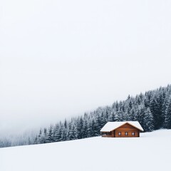 Snowy retreat serene cabin in alpine landscape