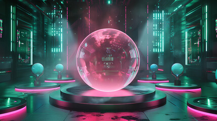 digital background with neon lights and holographic effects, creating an immersive space for product display in virtual reality or e-commerce concepts