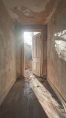 Obraz premium Post fire restoration with moody interior lighting in abandoned building