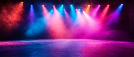 Vibrant stage lighting blends mesmerizing patterns and shadow effects creating a captivating atmosphere for a concert or live performance event