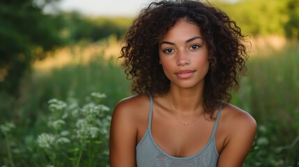 Serenity in nature: woman breathing fresh air in tranquil outdoor setting, embracing natural beauty and relaxation